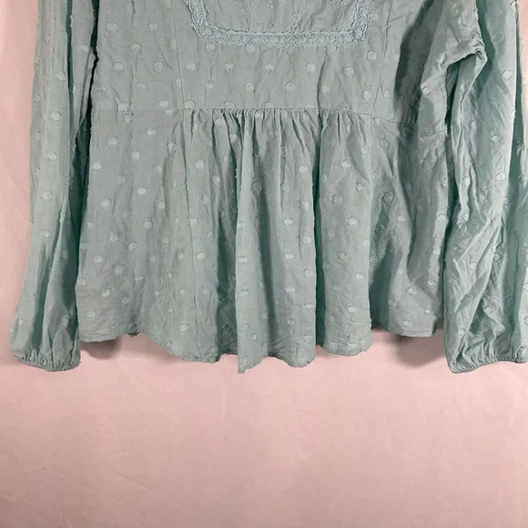 Torrid Blouse Women's 1 1X Blue Vneck Long Sleeve Frill Neckline 100% Cotton - Picture 10 of 10